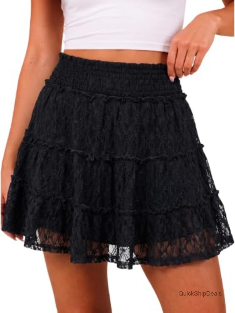 Lace Mini Skort with Built-In Shorts Tiered Ruffle Western